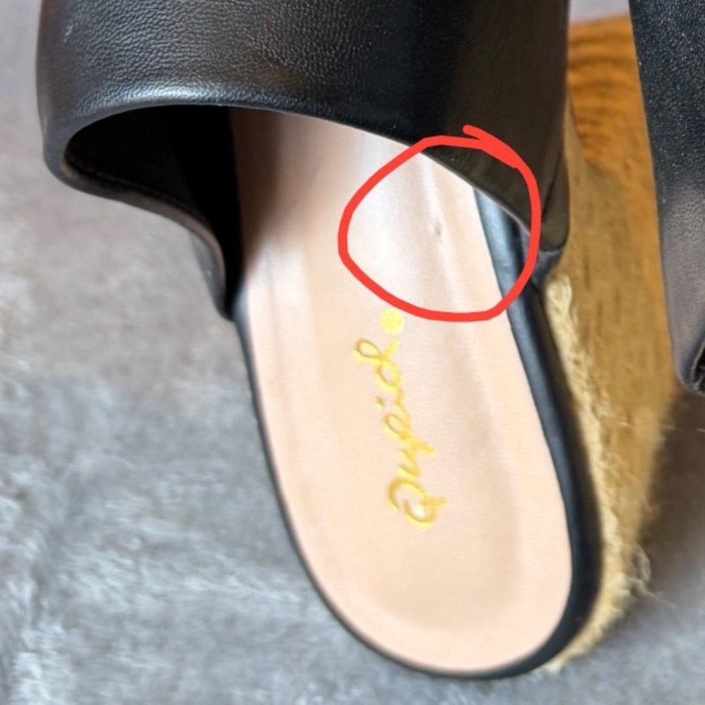 Qupid Black Faux Leather Espadrille Platform Mule Sandals Peep Toe Block Heel 10 - Picture 7 of 8